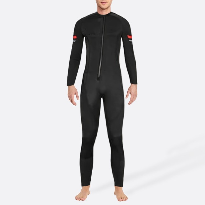 Black front zipper stretch men's full wetsuit
