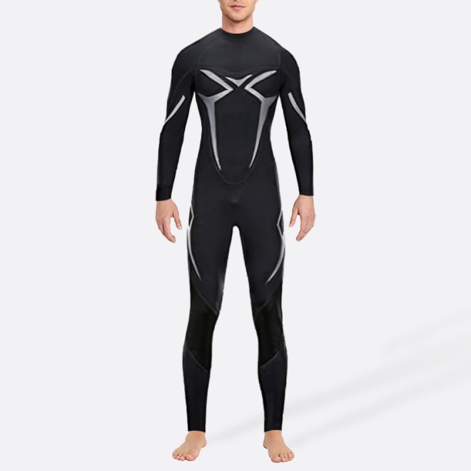 Fashionable printed black men's full wetsuit