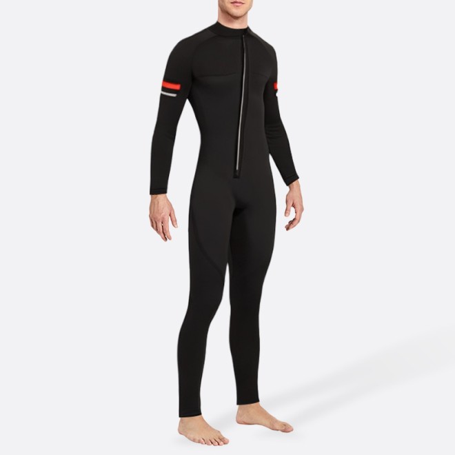Black front zipper stretch men's full wetsuit