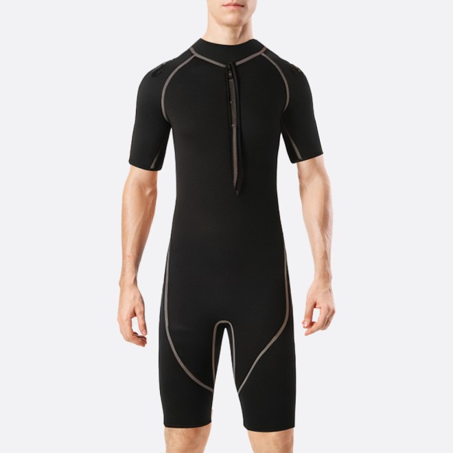 Simple black stretch men's short wetsuit