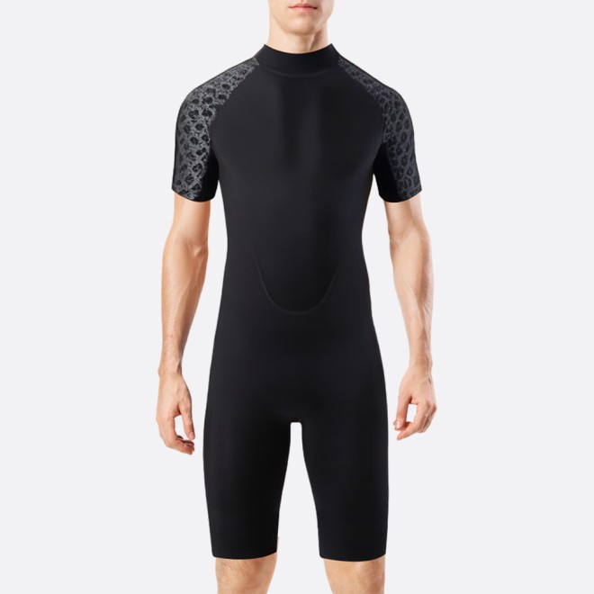 Black printed stretch men's short wetsuit