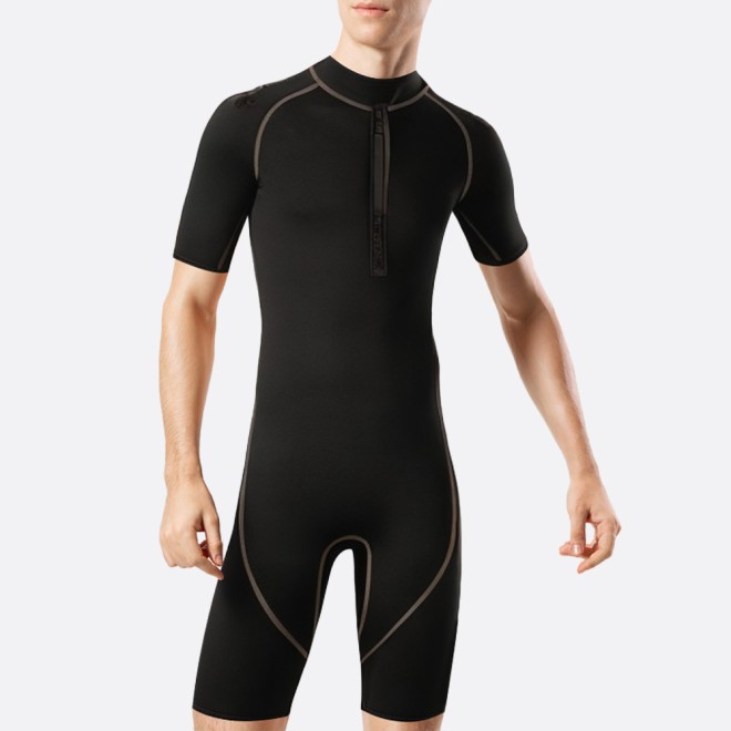 Simple black stretch men's short wetsuit