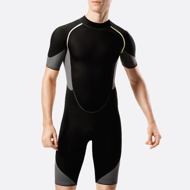 Black elastic back zipper men's short wetsuit