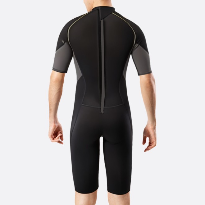 Black elastic back zipper men's short wetsuit