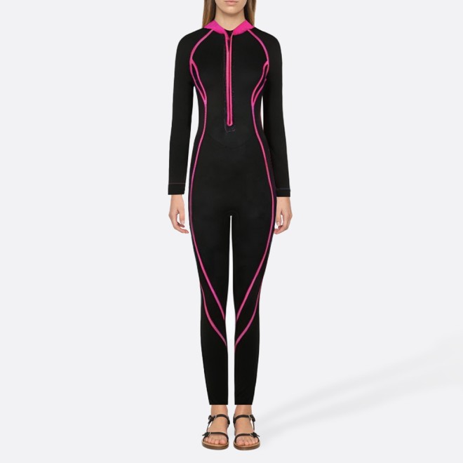 Contrast color line women's full-body wetsuit