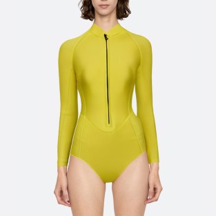 Yellow front zipper women's long sleeve wetsuit