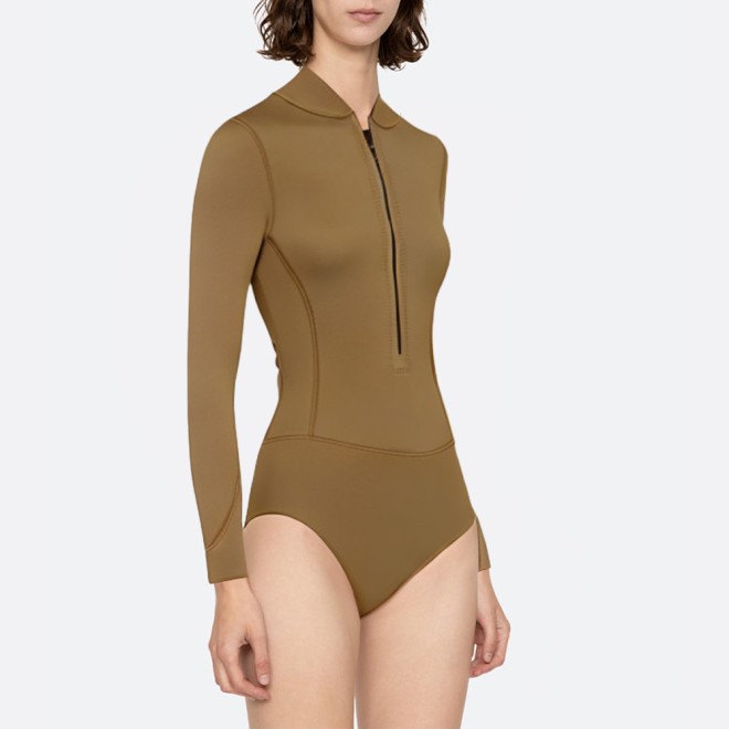 Brown front zipper women's long sleeve wetsuit