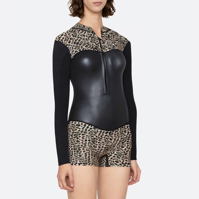 Leopard print women's long sleeve wetsuit