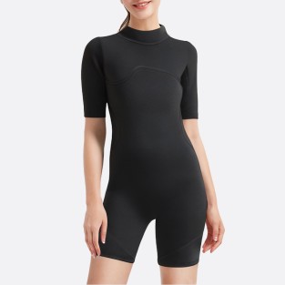 Simple black back zip women's short sleeve wetsuit