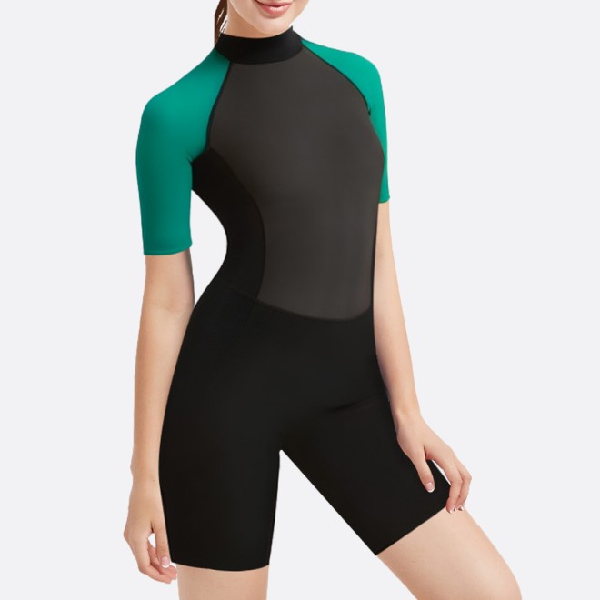 Color block back zip women's short sleeve wetsuit