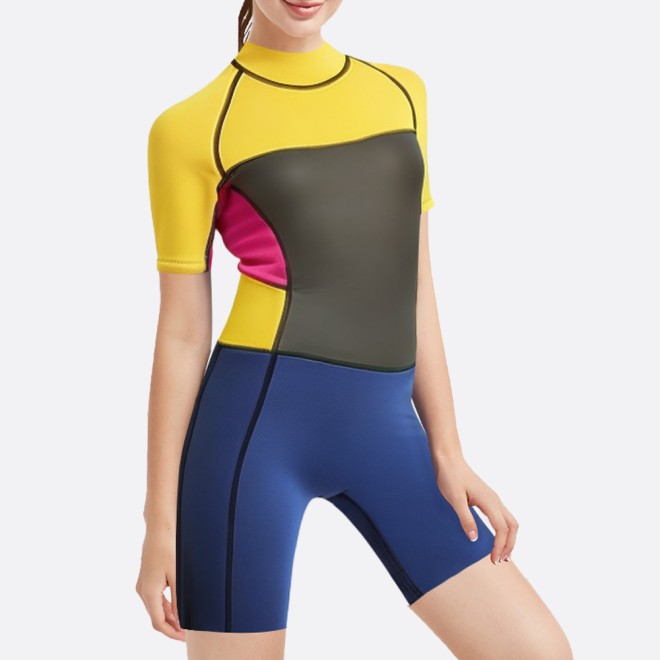 Colorful patchwork women's short-sleeved wetsuit