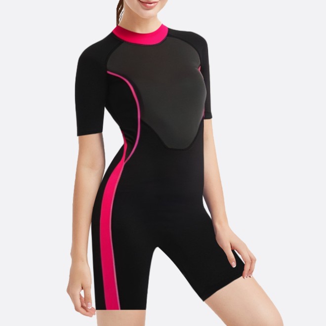 Fashionable contrast striped women's short-sleeved wetsuit
