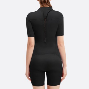 Simple black back zip women's short sleeve wetsuit
