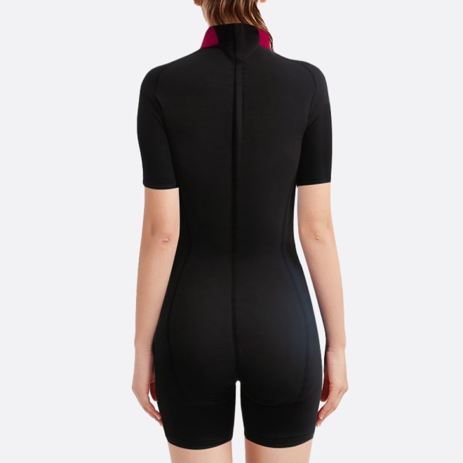 Fashionable contrast striped women's short-sleeved wetsuit