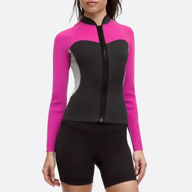Fashionable front zip women's wetsuit top