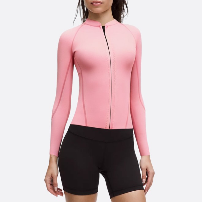 Premium pink zip front women's wetsuit top