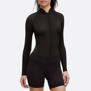 Elastic black zip front women's wetsuit top
