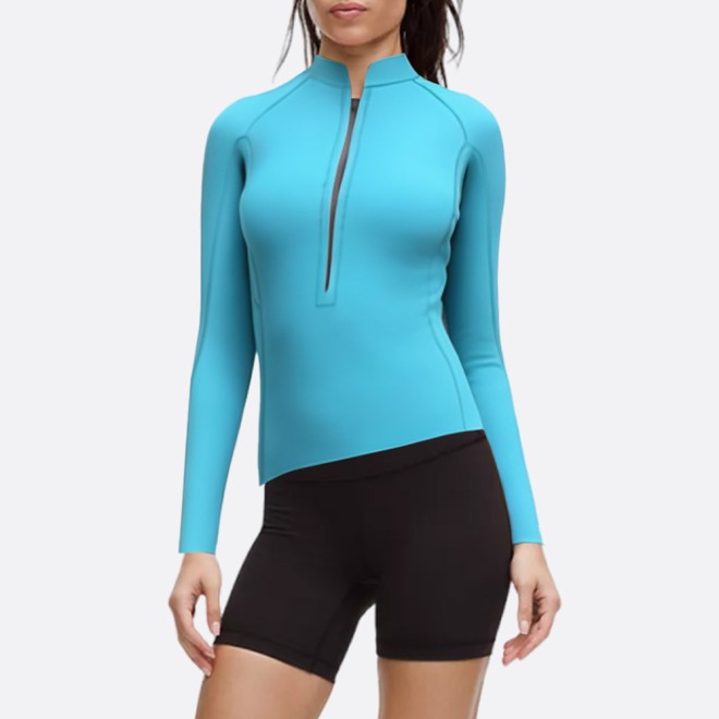 Blue simple front zipper women's wetsuit top