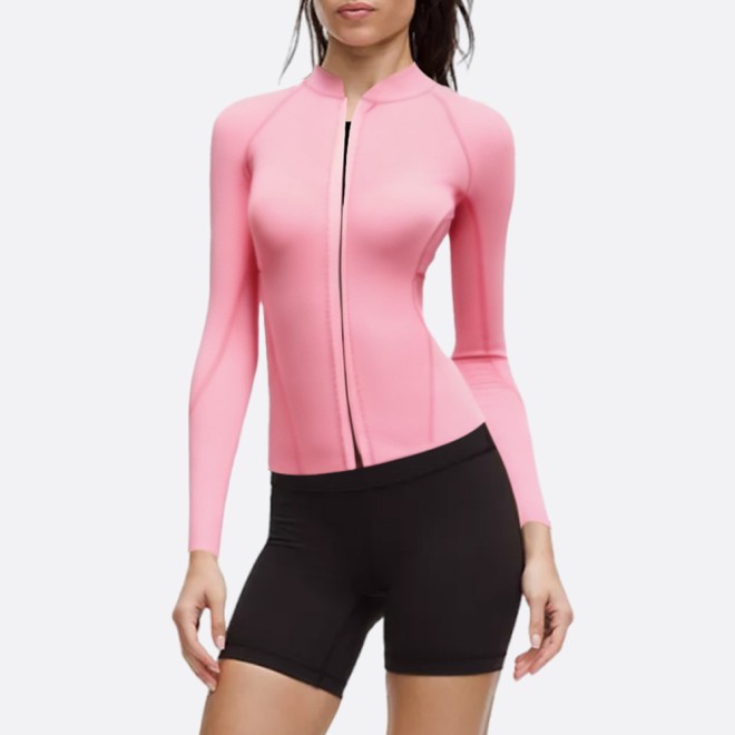 Premium pink zip front women's wetsuit top