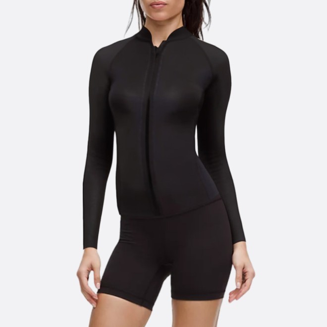 Elastic black zip front women's wetsuit top
